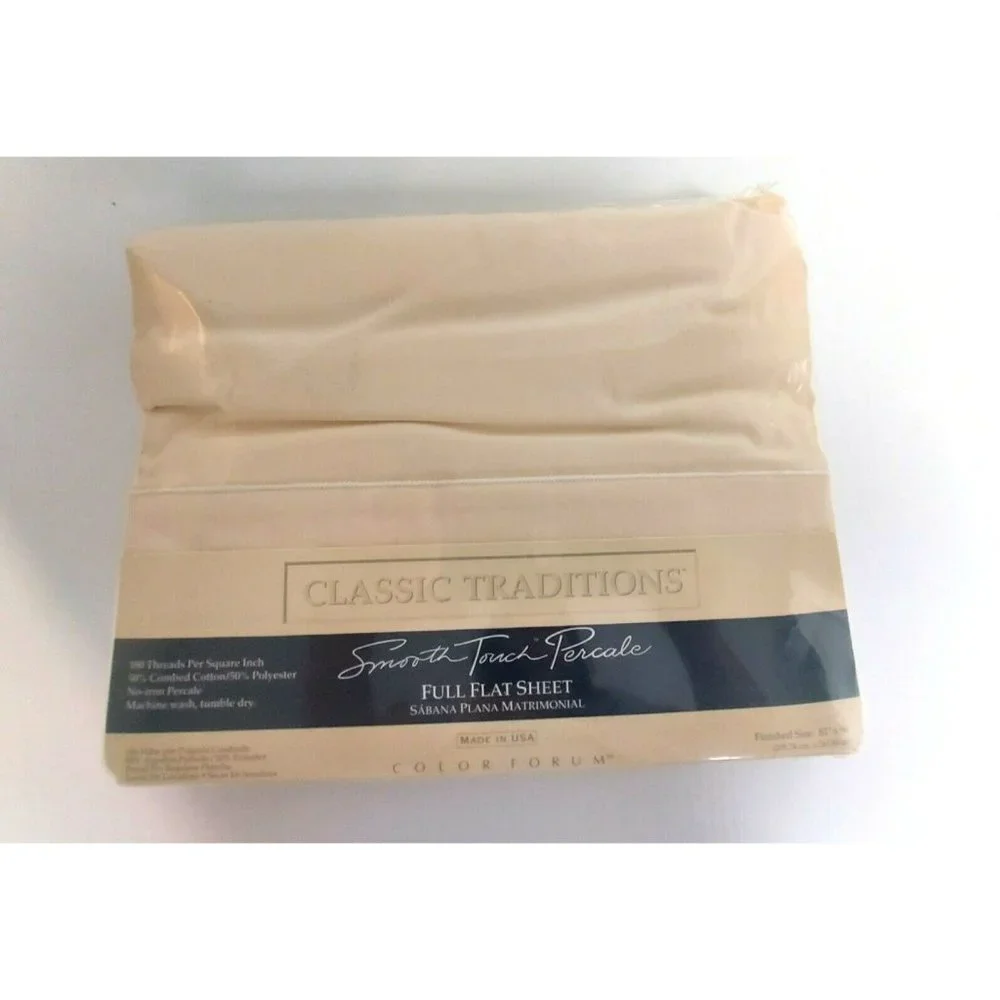 J C Penney Smooth Touch Percale Full Flat Bed Sheet Eggshell Classic